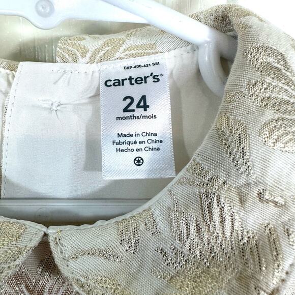 Carter's Gold Metallic Floral Ivory Dress 24 months Holiday Formal Flower Girl - Picture 5 of 5